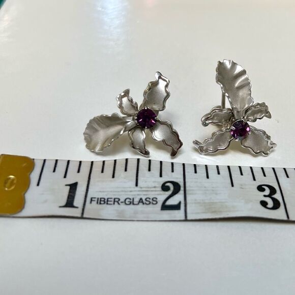 3 Piece Lot Vintage 1950s / 1960s Gorgeous Rhinestone Silver Clip Earrings - Picture 6 of 9